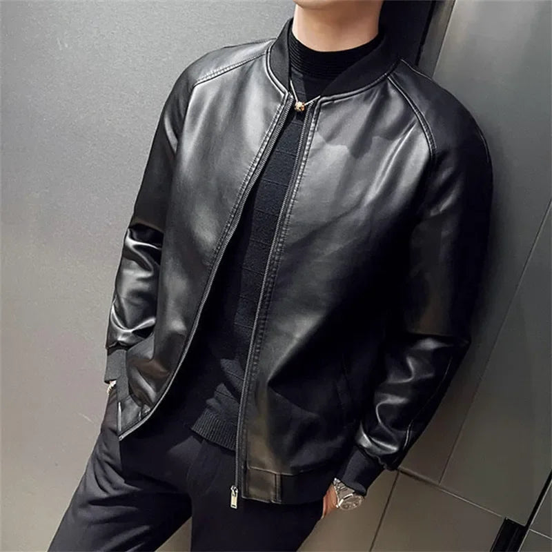 Leather Jacket Fashion Baseball Collar Casual  Jackets