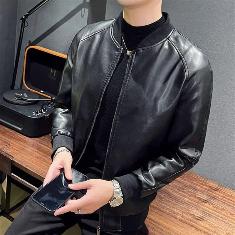 Leather Jacket Fashion Baseball Collar Casual  Jackets