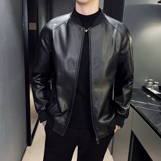 Leather Jacket Fashion Baseball Collar Casual  Jackets