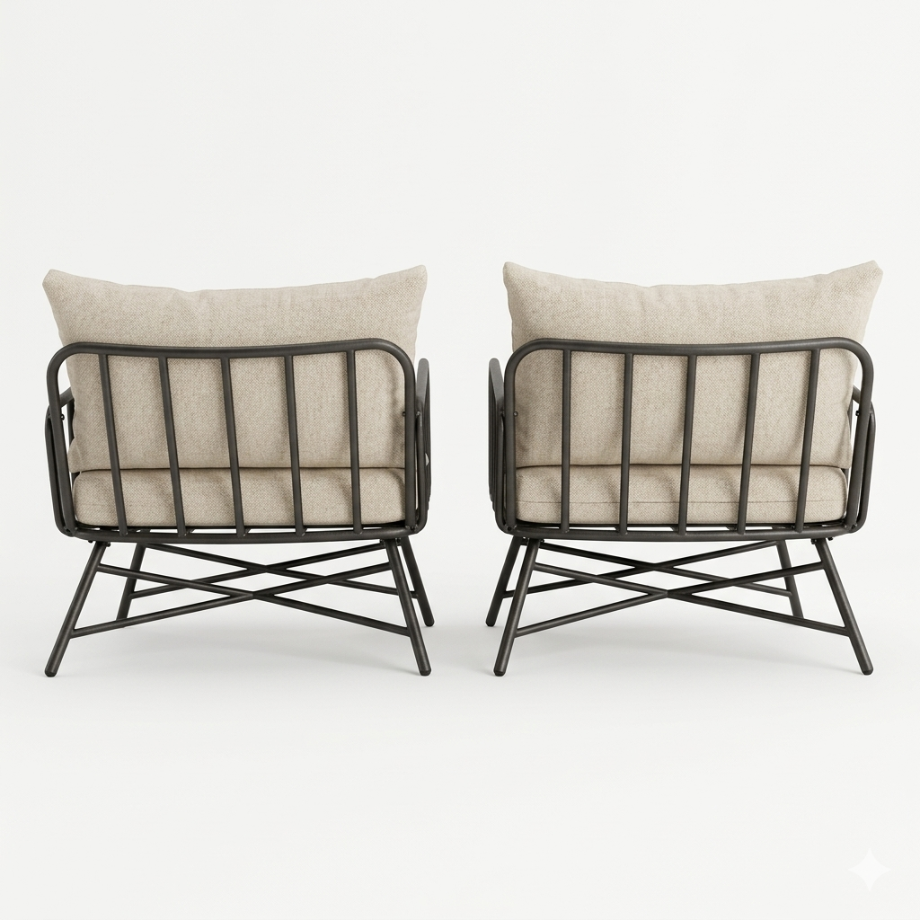 Set of 2 Harbor Oversized Chairs, Black Metal with Natural Canvas Cushions