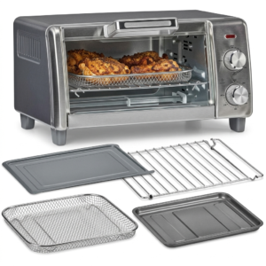 BLACK+DECKER Crisp 'N Bake Air Fry Countertop Convection Toaster Oven, Medium Capacity, 4-Slice, 5-in-1, Fits 9 Pizza, 30-Min Timer, Bake, Broil, Air Fry, Toast, Keep Warm, Stainless Steel