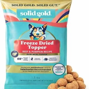 Solid Gold Freeze Dried Dog Food - W/Real Beef, Pumpkin & Superfoods - Freeze Dried Raw Dog Food Toppers for Picky Eaters to Serve as a Nutrient-Dense Meal Topper or High Protein Treats - 1.5oz