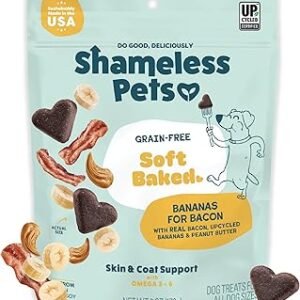 Shameless Pets Soft-Baked Dog Treats, Bananas for Bacon - Natural & Healthy Dog Chews for Skin & Coat Support with Omega 3 & 6 - Biscuits Baked & Made in USA, Free from Grain, Corn & Soy - 1-Pack