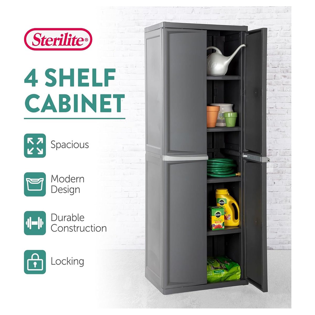 Sterilite 4-Shelf Utility Storage Cabinet with Doors - Flat Gray